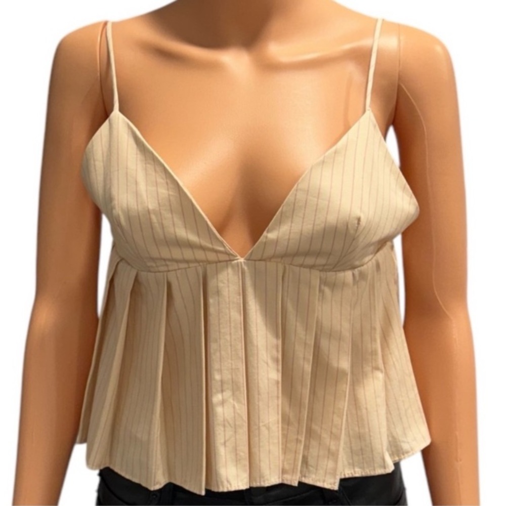 NWOT ZARA Pinstripe Pleated Crop Top Medium